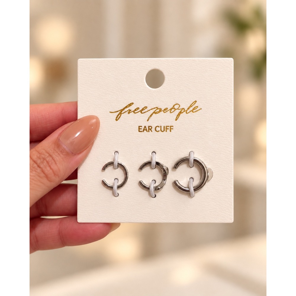 Free People Silver Tone Ear Cuff Set of 3 Stackable Minimalist NWT